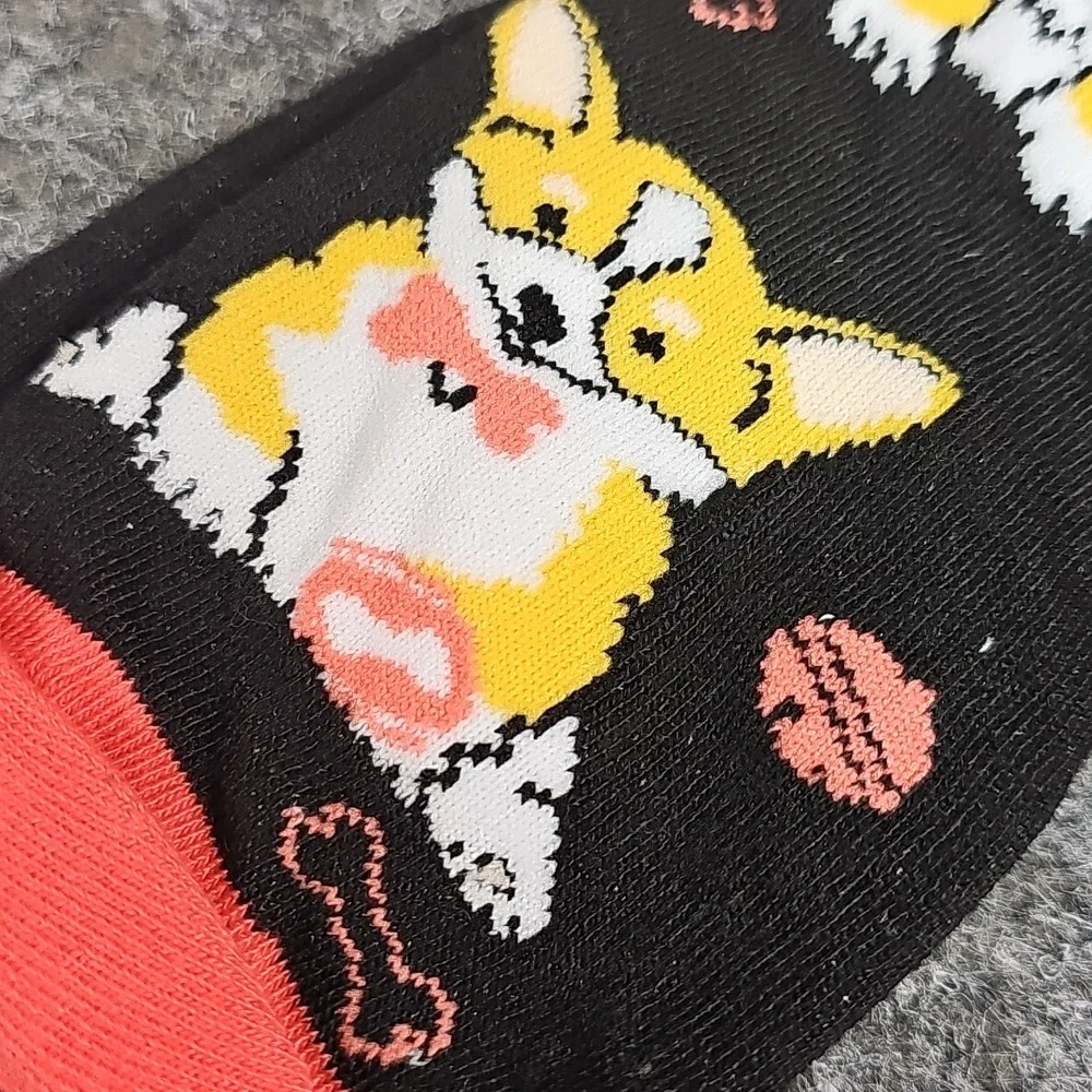 Colorful Corgi Dog Print Socks, 3 Pk, Black Pink Aqua, One Size, New Without Tag